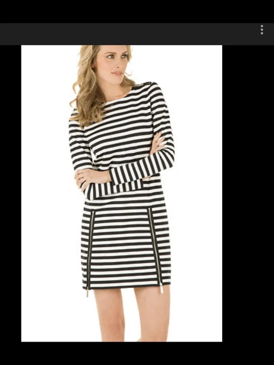 Michael Kors Black and White Striped Long-Sleeve Mini Dress - Picture 1 of 11